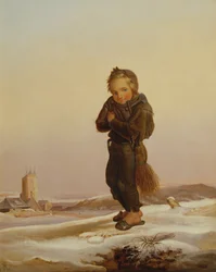 Criança chaminé varrer na neve, 1876